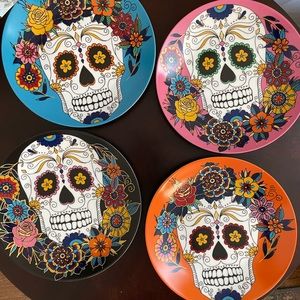 Set of 4 Williams Sonoma Day of the Dead Salad Plates